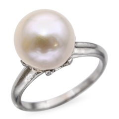 Vintage 14k White Gold Pearl Solitaire Ring