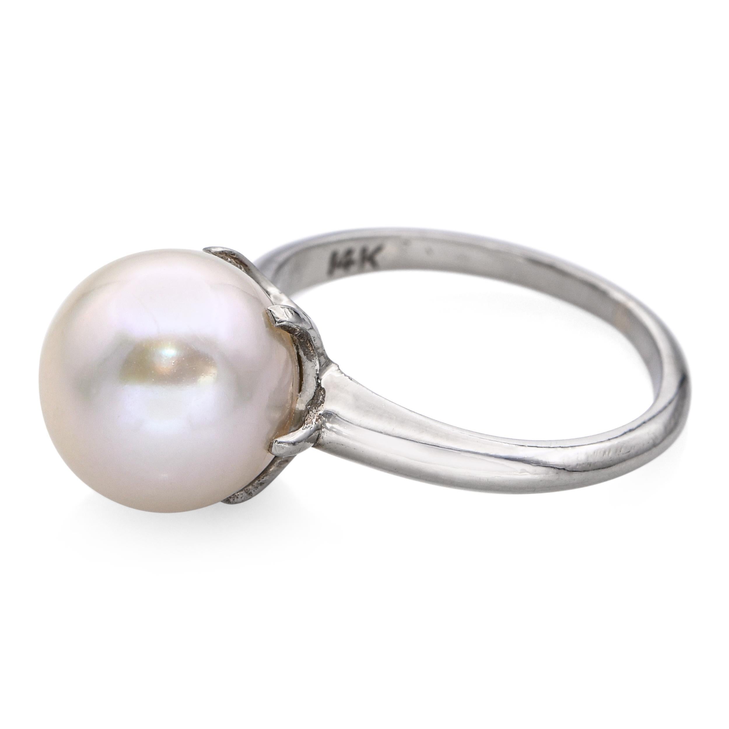 Vintage 14k Weißgold Perle Solitär Ring im Zustand „Gut“ im Angebot in New York, NY