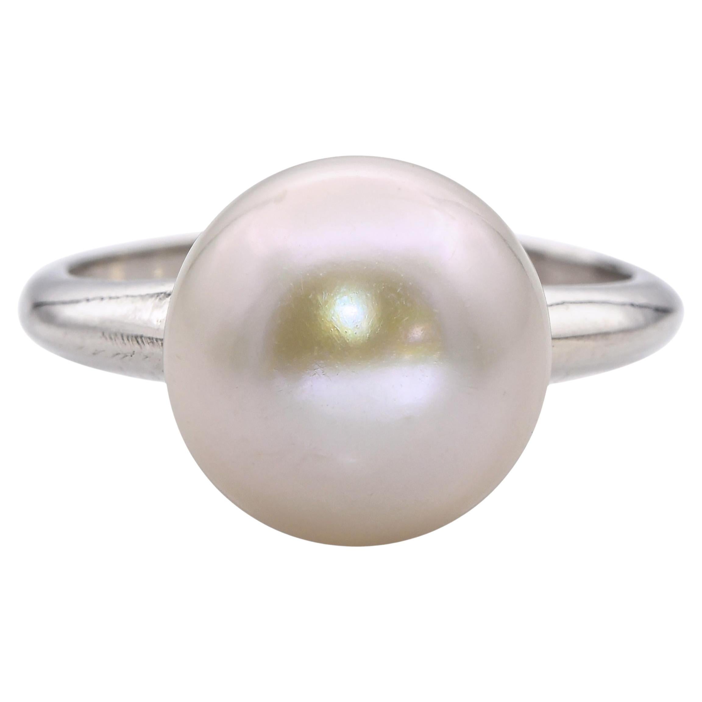 Vintage 14k Weißgold Perle Solitär Ring
