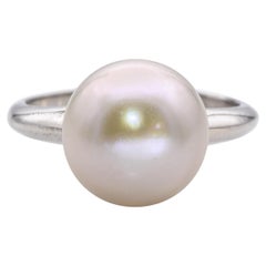 Vintage 14k White Gold Pearl Solitaire Ring