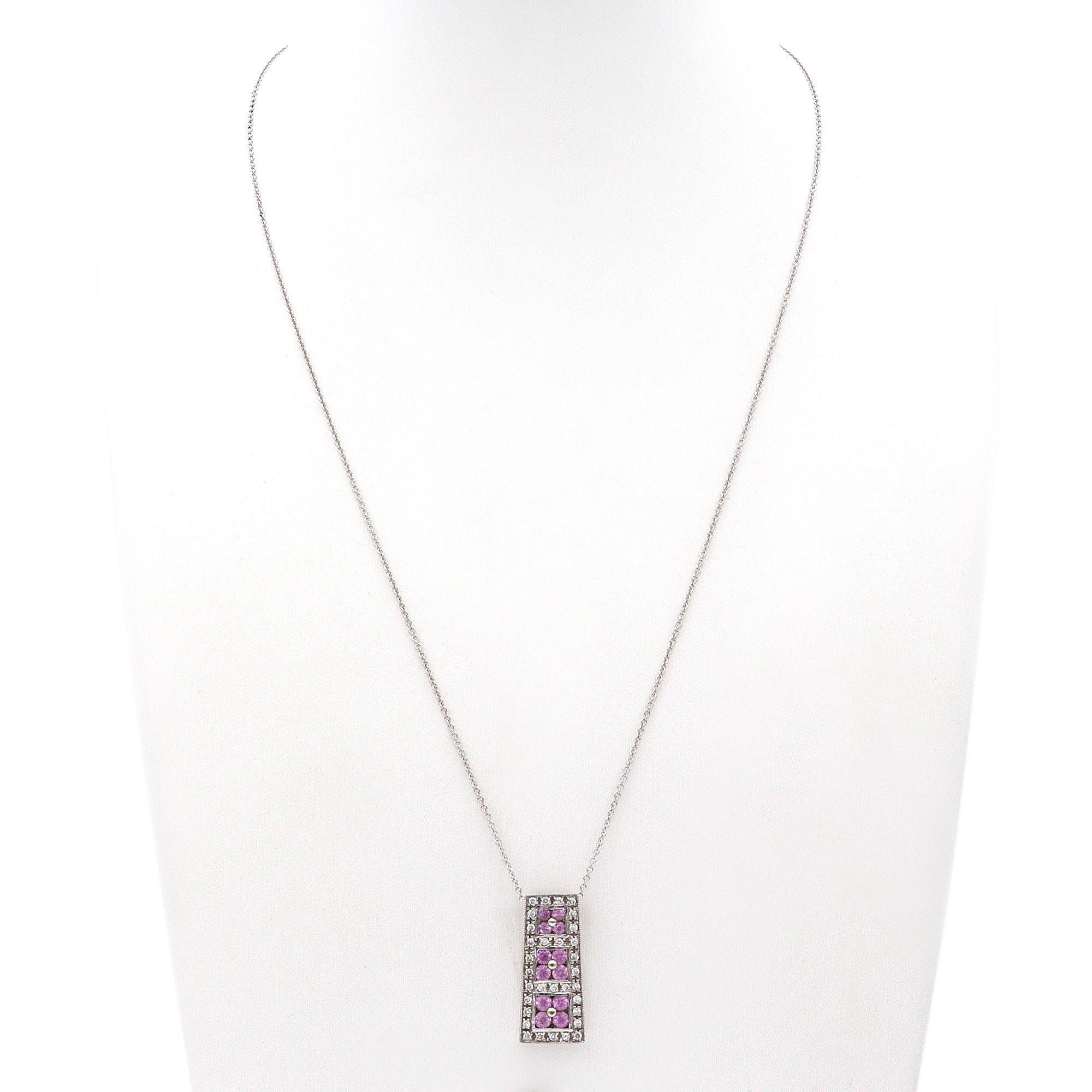 Taglio rotondo Collana vintage in oro bianco 14k con zaffiro rosa e diamante in vendita