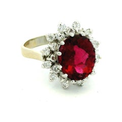 Vintage 14K White Gold Pink Tourmaline Diamond Cluster Ring 4.65 Ct