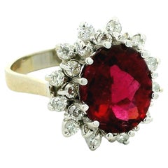 Vintage 14K White Gold Pink Tourmaline Diamond Cluster Ring 4.65 Ct