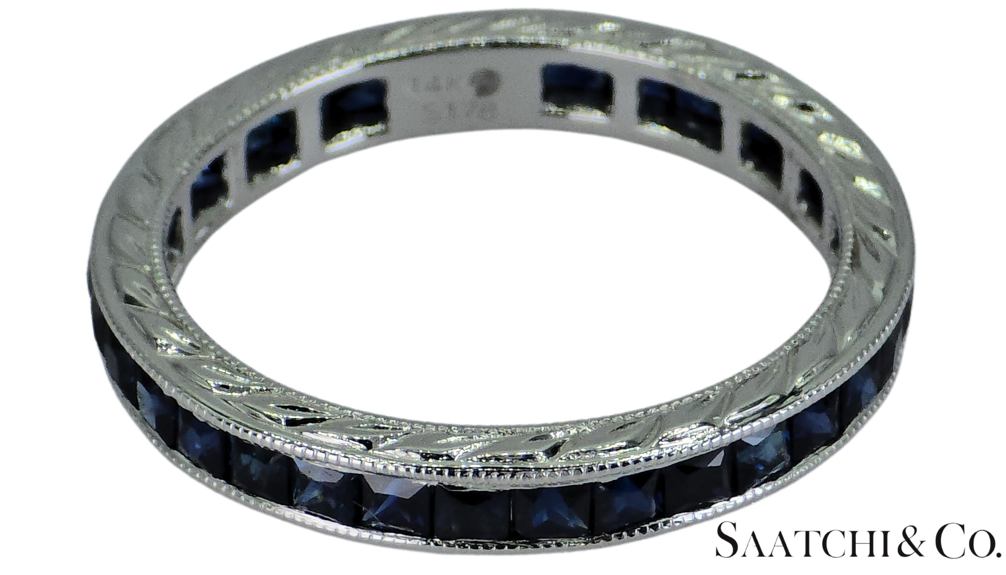 Contemporain Bague Vintage en or blanc 14K : 1.65 Ct Natural Sapphire, Elegant Design en vente