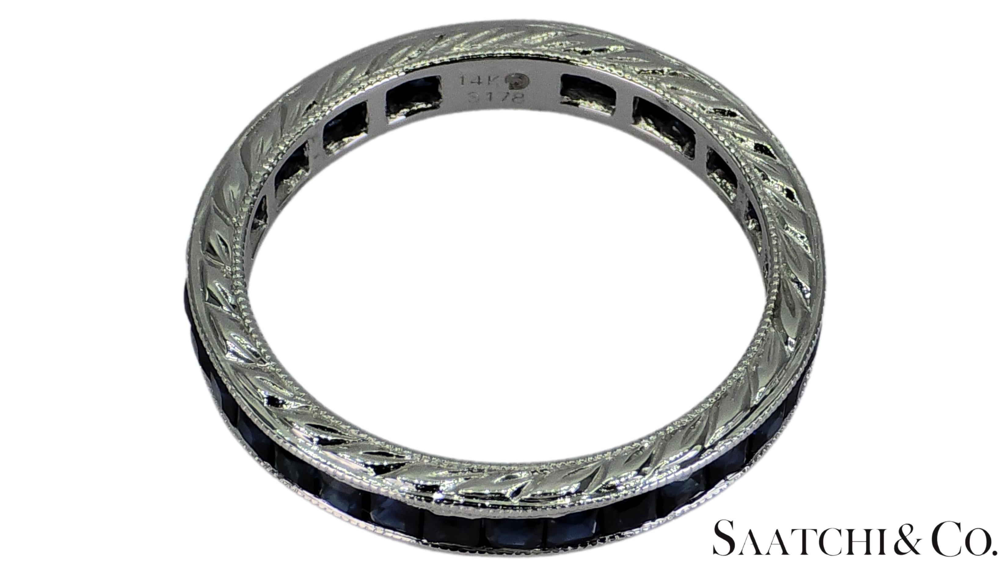 Bague Vintage en or blanc 14K : 1.65 Ct Natural Sapphire, Elegant Design en vente 1