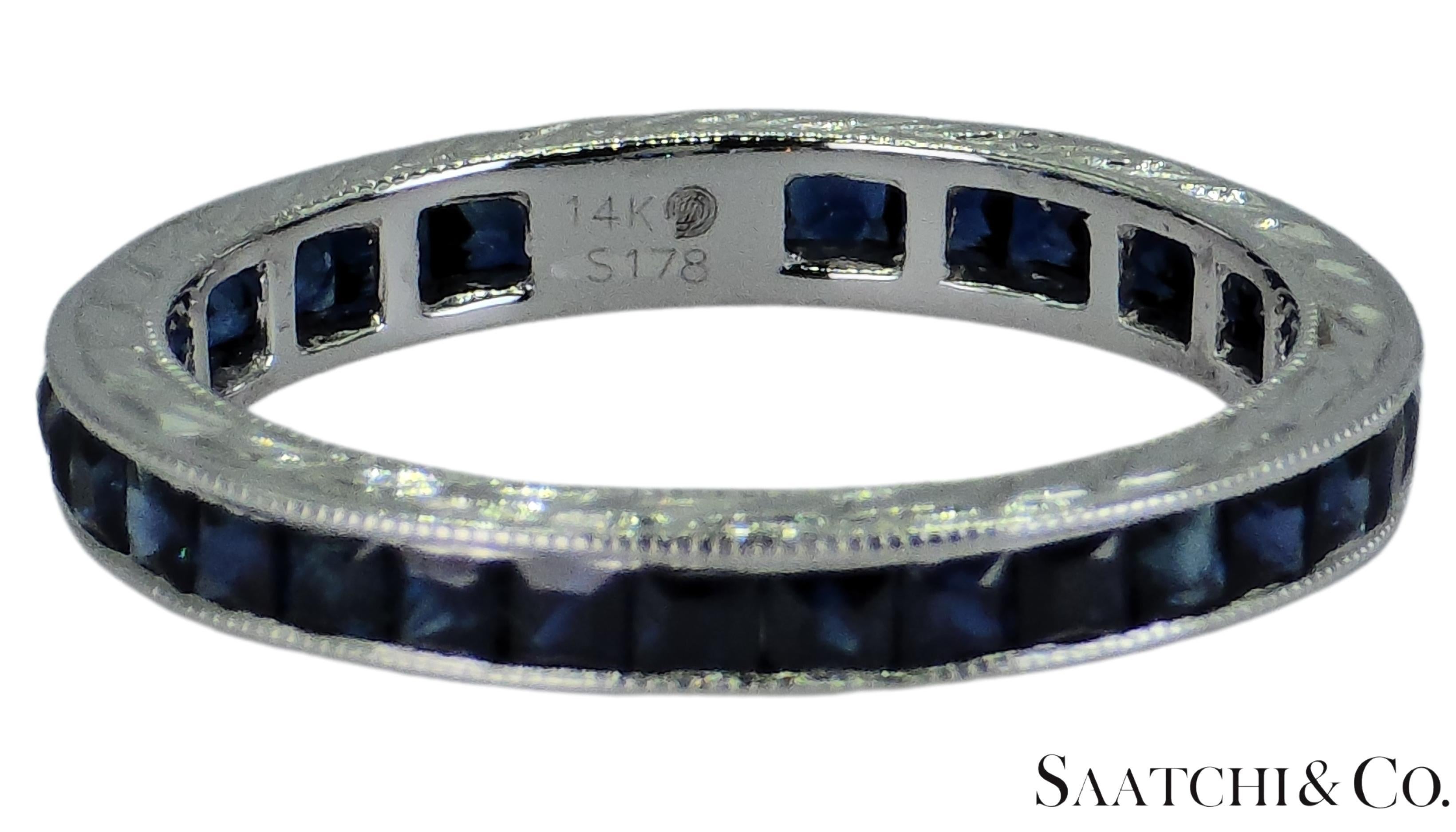 Bague Vintage en or blanc 14K : 1.65 Ct Natural Sapphire, Elegant Design en vente 3