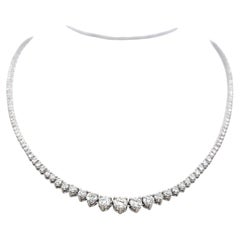 Vintage 14K White Gold Riviera Necklace with 5 Carat G-VS Round Diamonds