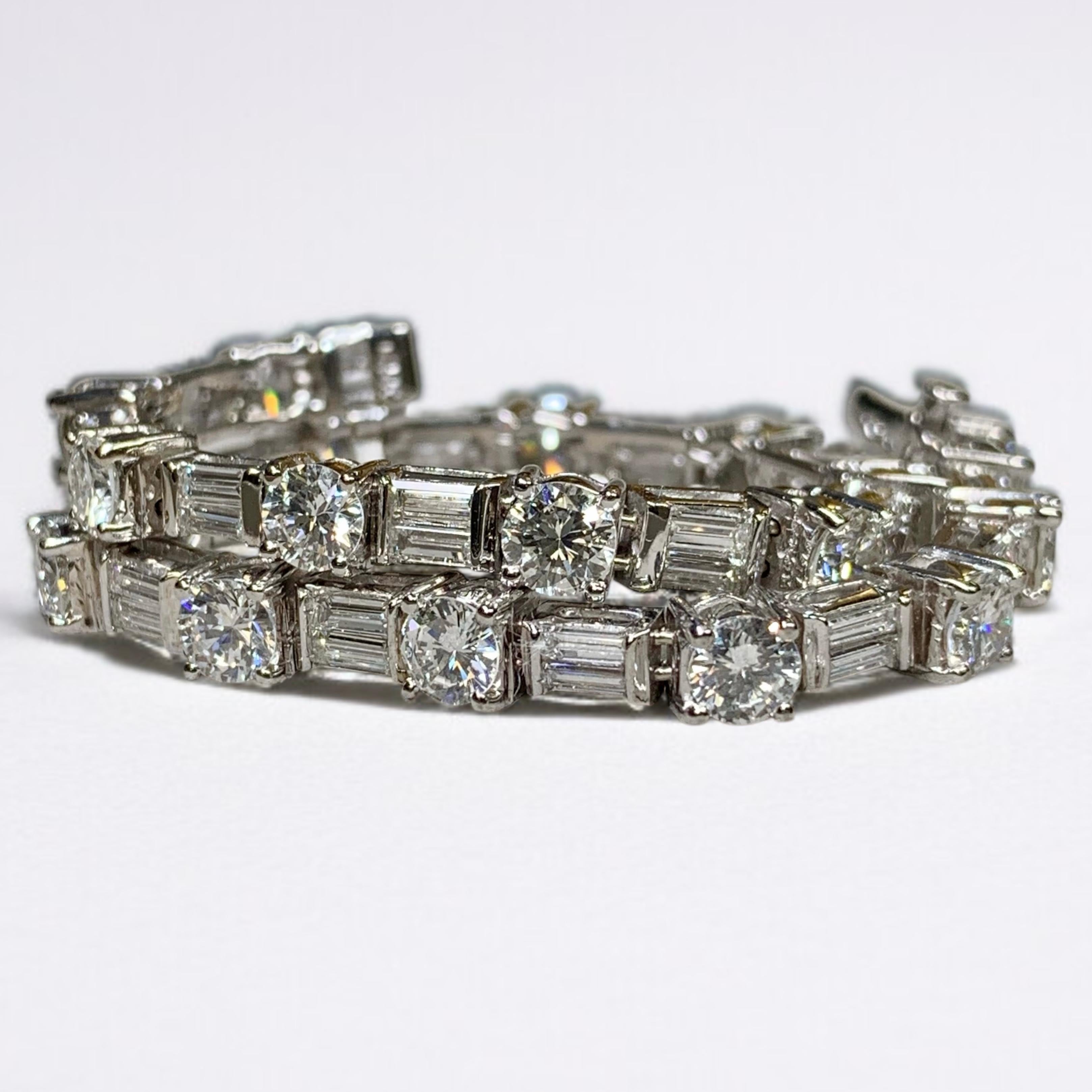 Vintage 14K Oro Blanco Ronda Baguette Diamante Tenis Línea Pulsera 9ctw G Vs 7