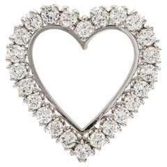Vintage 14k White Gold Round Diamond Heart Pendant 2.40 Carat TW