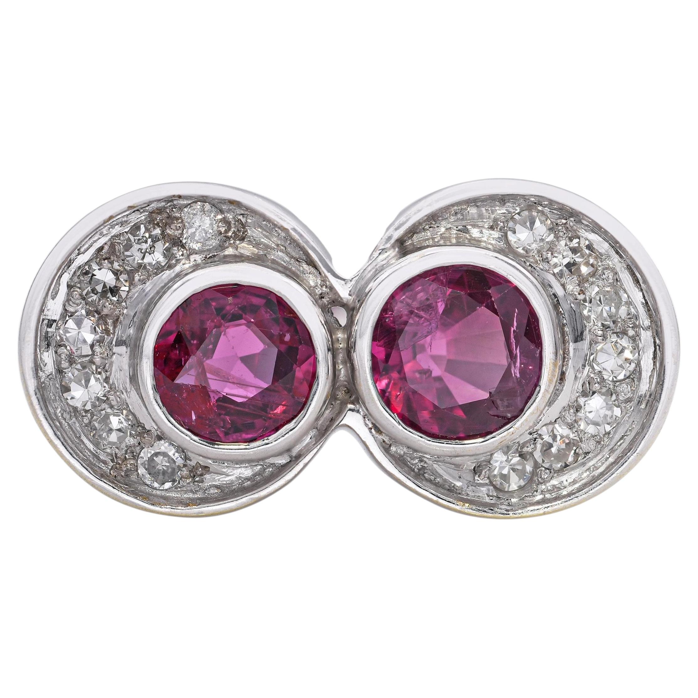 Vintage 14k White Gold Ruby and Diamond Ring For Sale