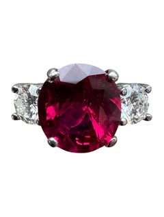 Vintage 14K White Gold Ruby and Diamond Three-Stone Ring with AGL Certificate