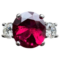 Vintage 14K White Gold Ruby and Diamond Three-Stone Ring with AGL Certificate