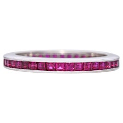 Vintage 14k White Gold Ruby Channel Set Eternity Band Ring
