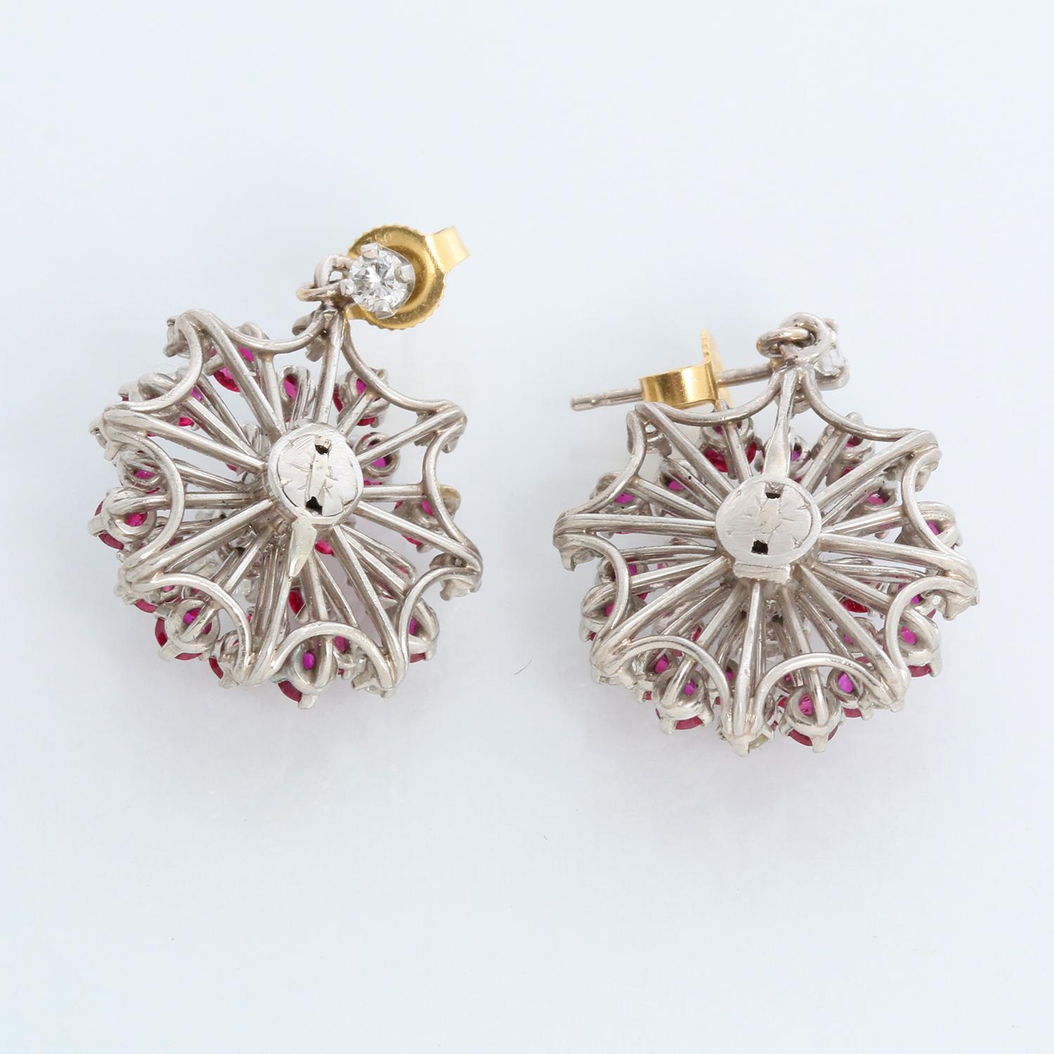 Vintage 14k White Gold Ruby & Diamond Earrings 3.5 Carat In Excellent Condition For Sale In Dallas, TX