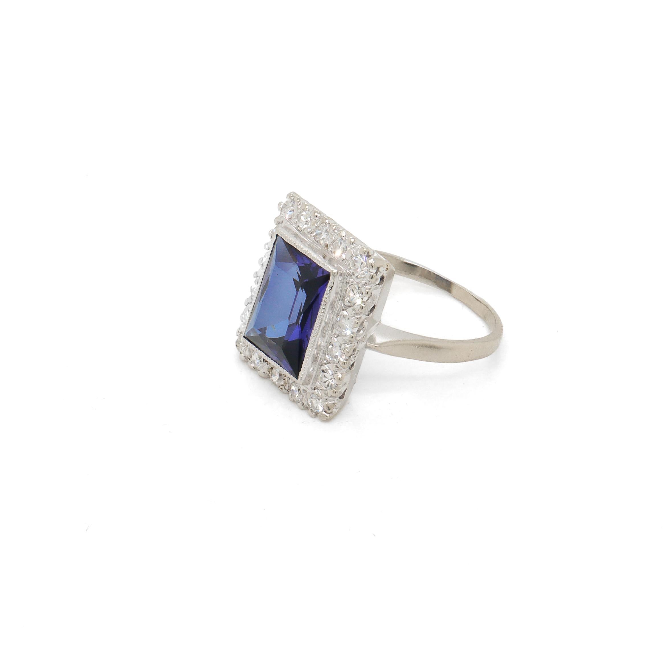 Vintage 14K White Gold, Sapphire, and Diamond Cocktail Ring For Sale 4