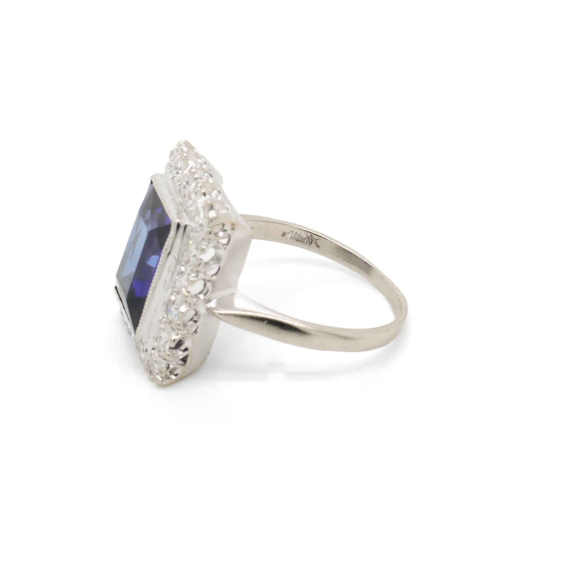 Vintage 14K White Gold, Sapphire, and Diamond Cocktail Ring For Sale 5
