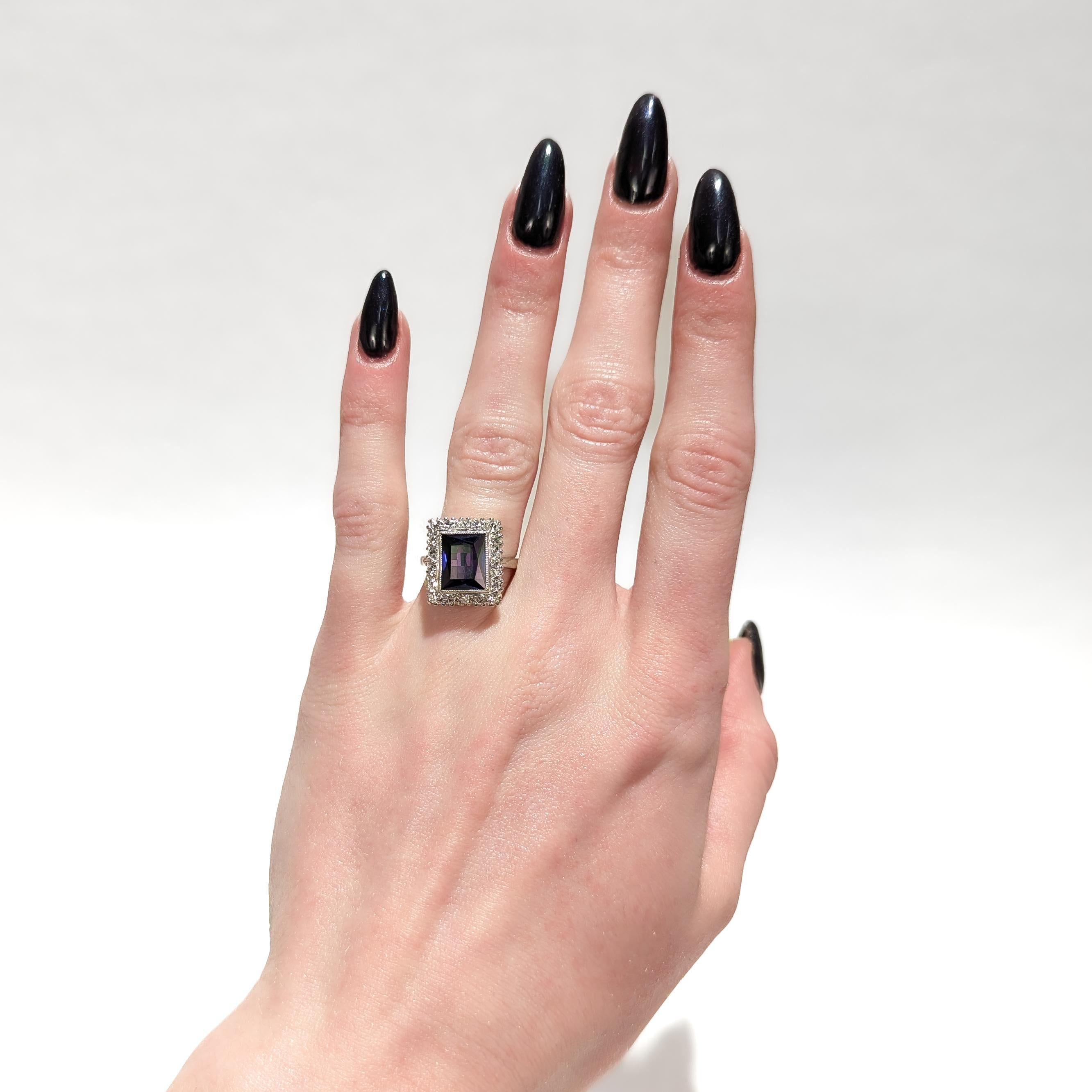 Vintage 14K White Gold, Sapphire, and Diamond Cocktail Ring For Sale 6