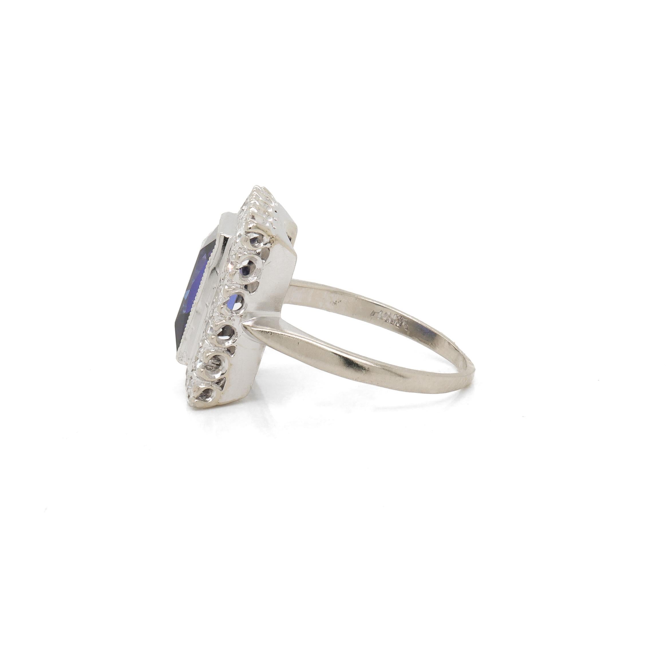 Women's Vintage 14K White Gold, Sapphire, and Diamond Cocktail Ring For Sale