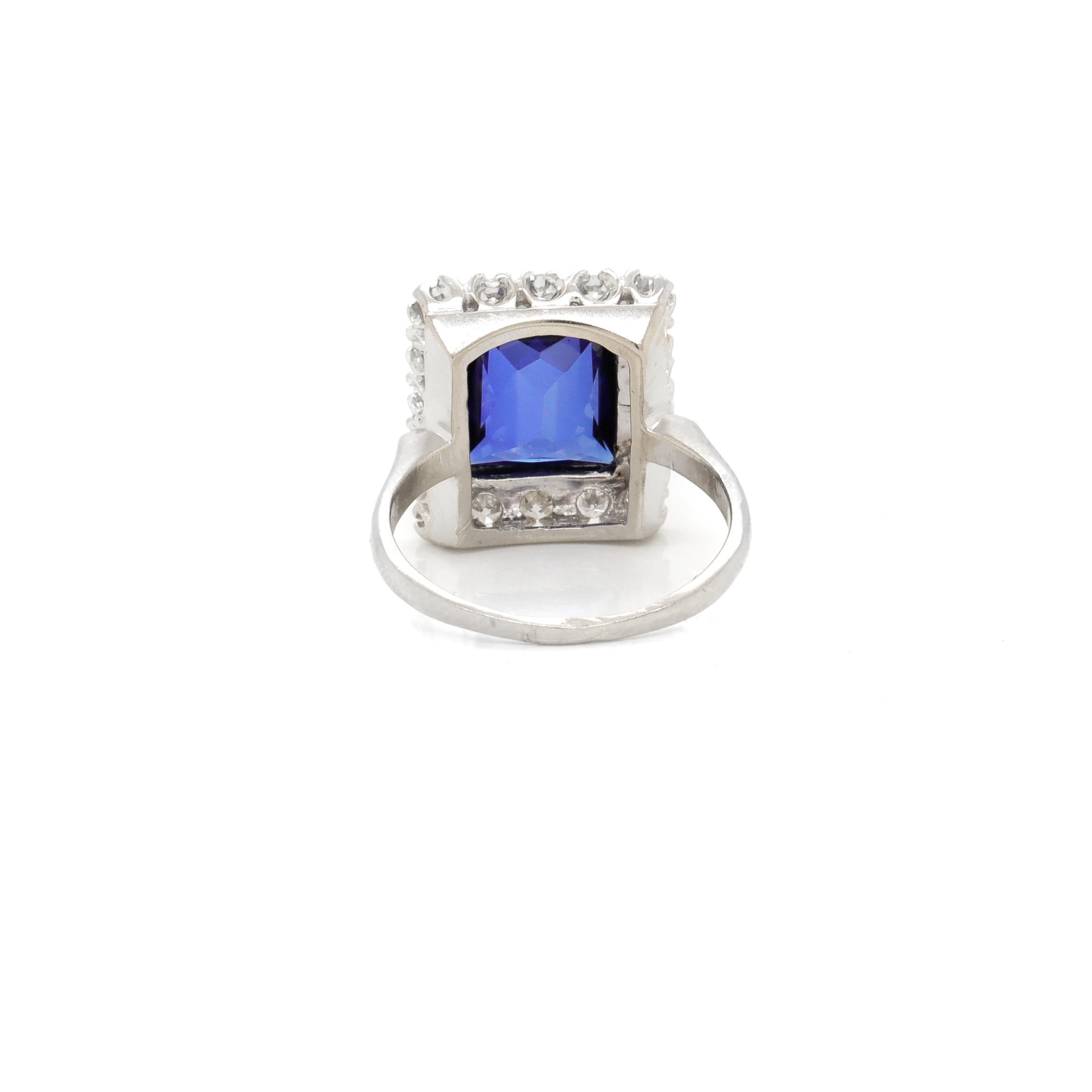 Vintage 14K White Gold, Sapphire, and Diamond Cocktail Ring For Sale 1