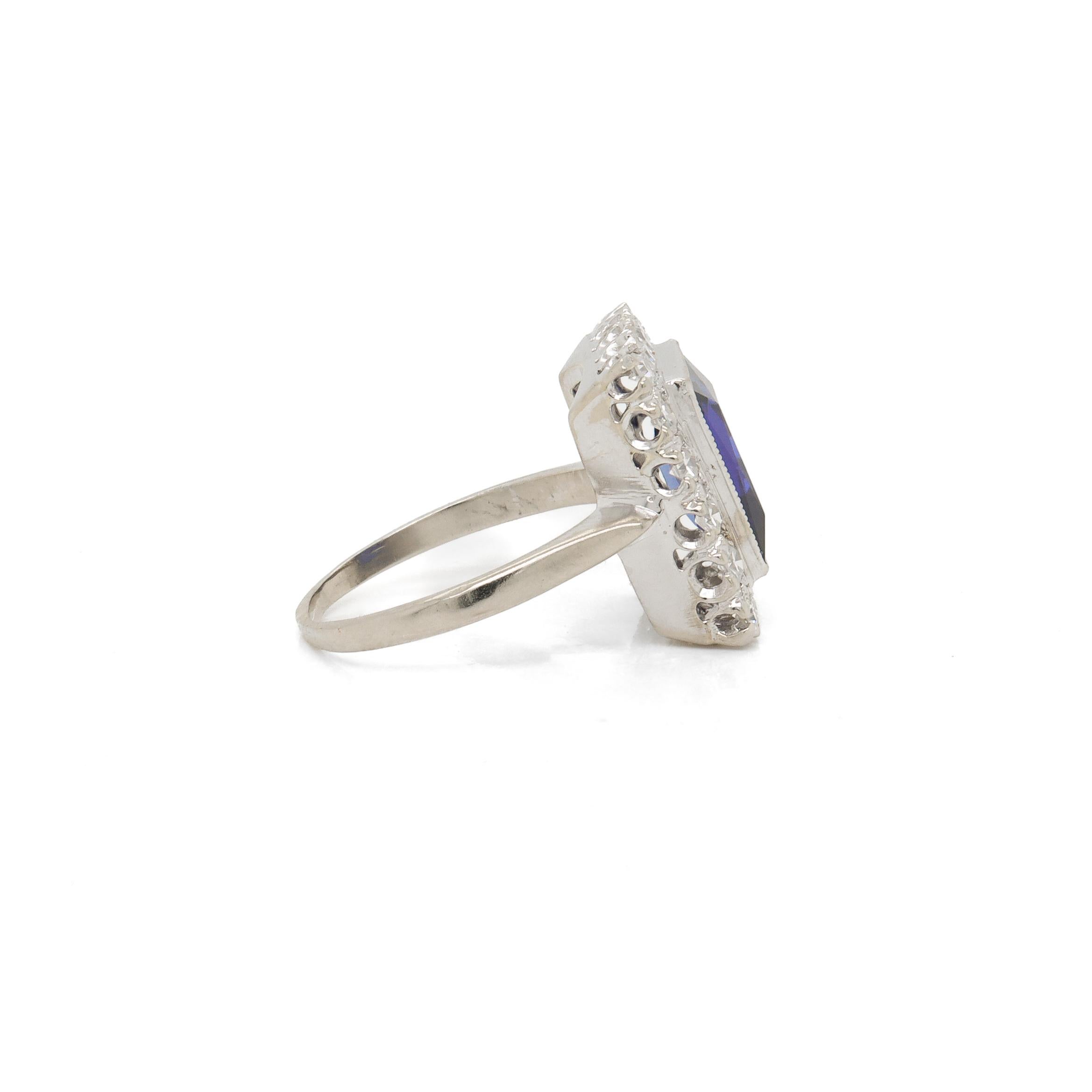 Vintage 14K White Gold, Sapphire, and Diamond Cocktail Ring For Sale 2