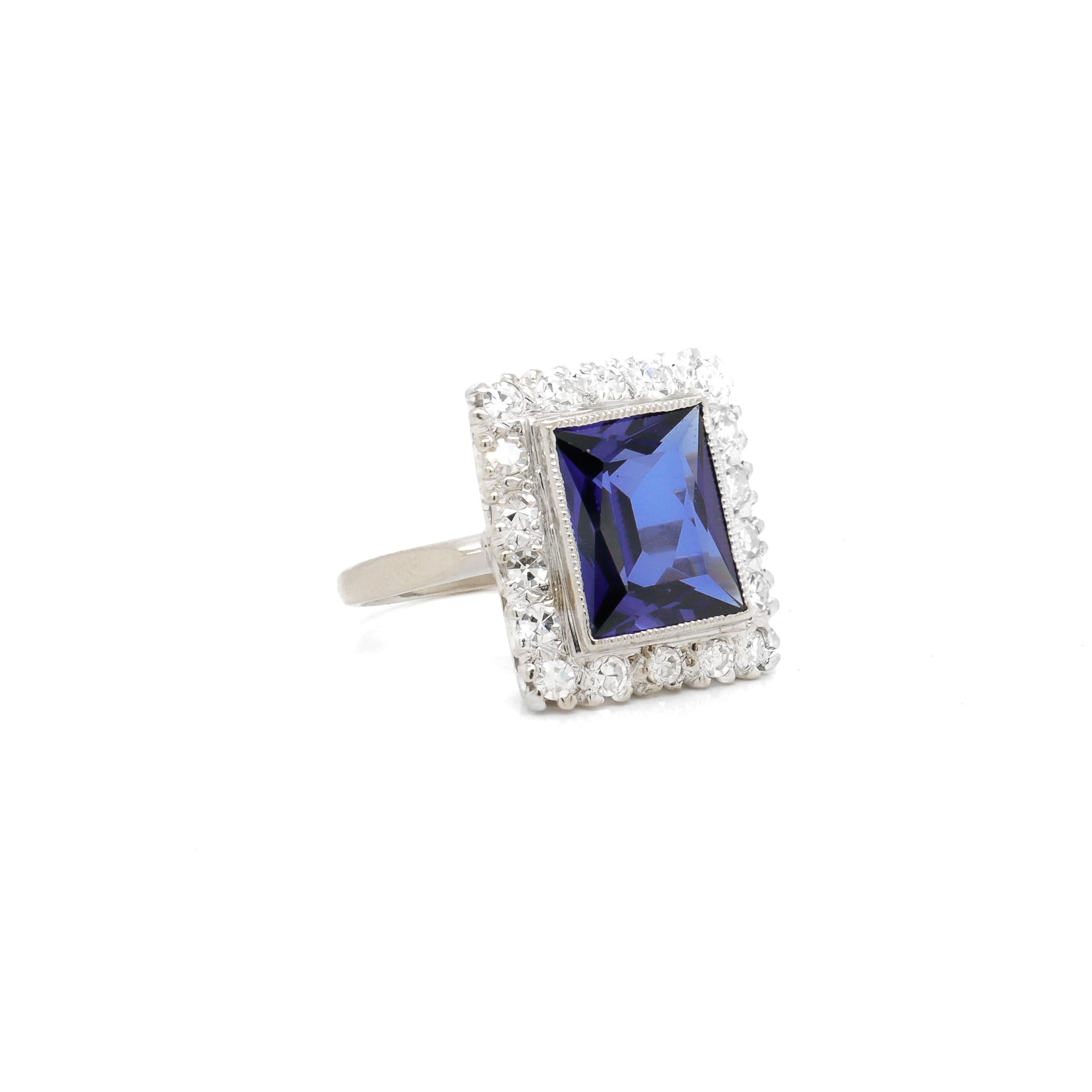 Vintage 14K White Gold, Sapphire, and Diamond Cocktail Ring For Sale 3