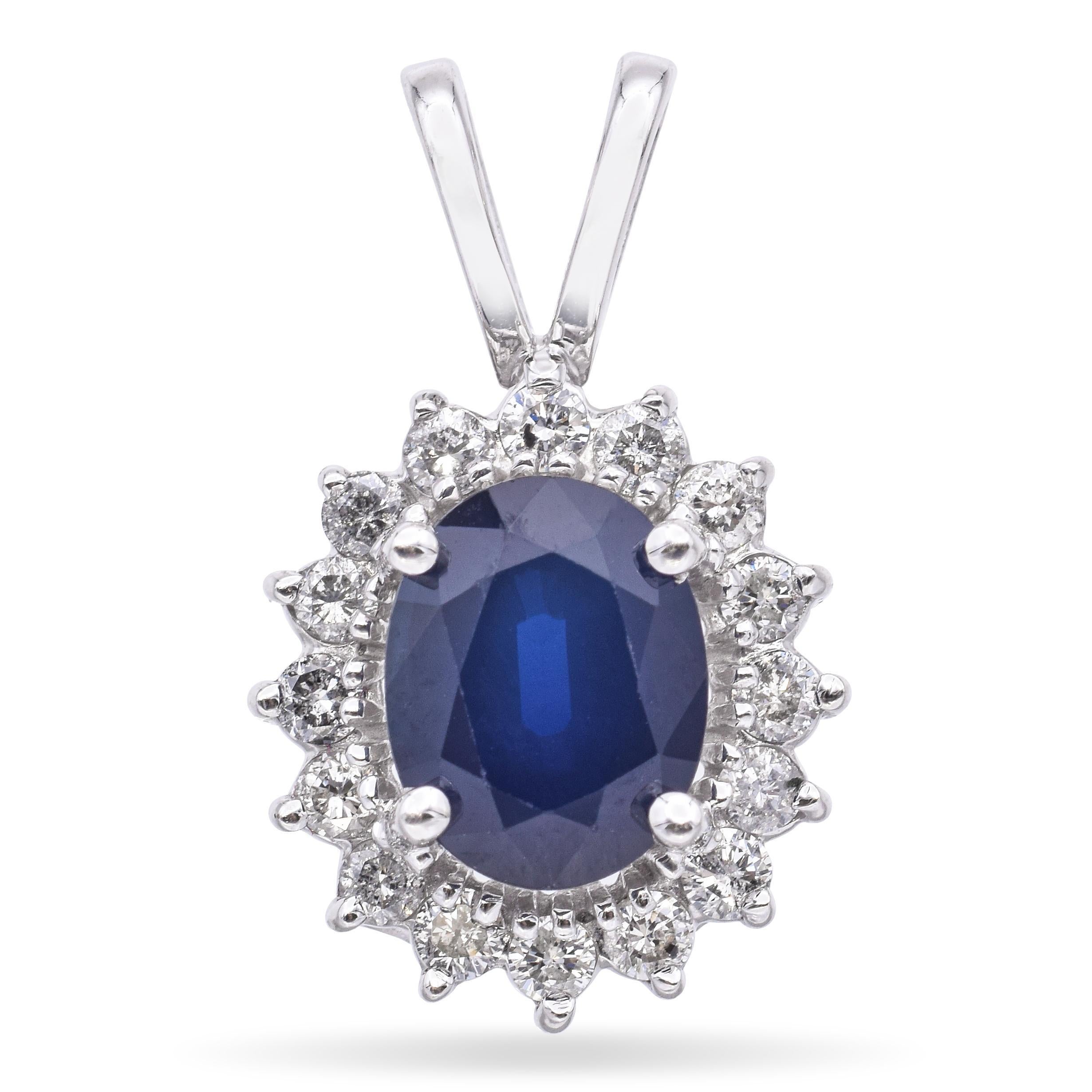 Vintage 14k White Gold Sapphire and Diamond Pendant