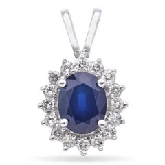 Vintage 14k White Gold Sapphire and Diamond Pendant