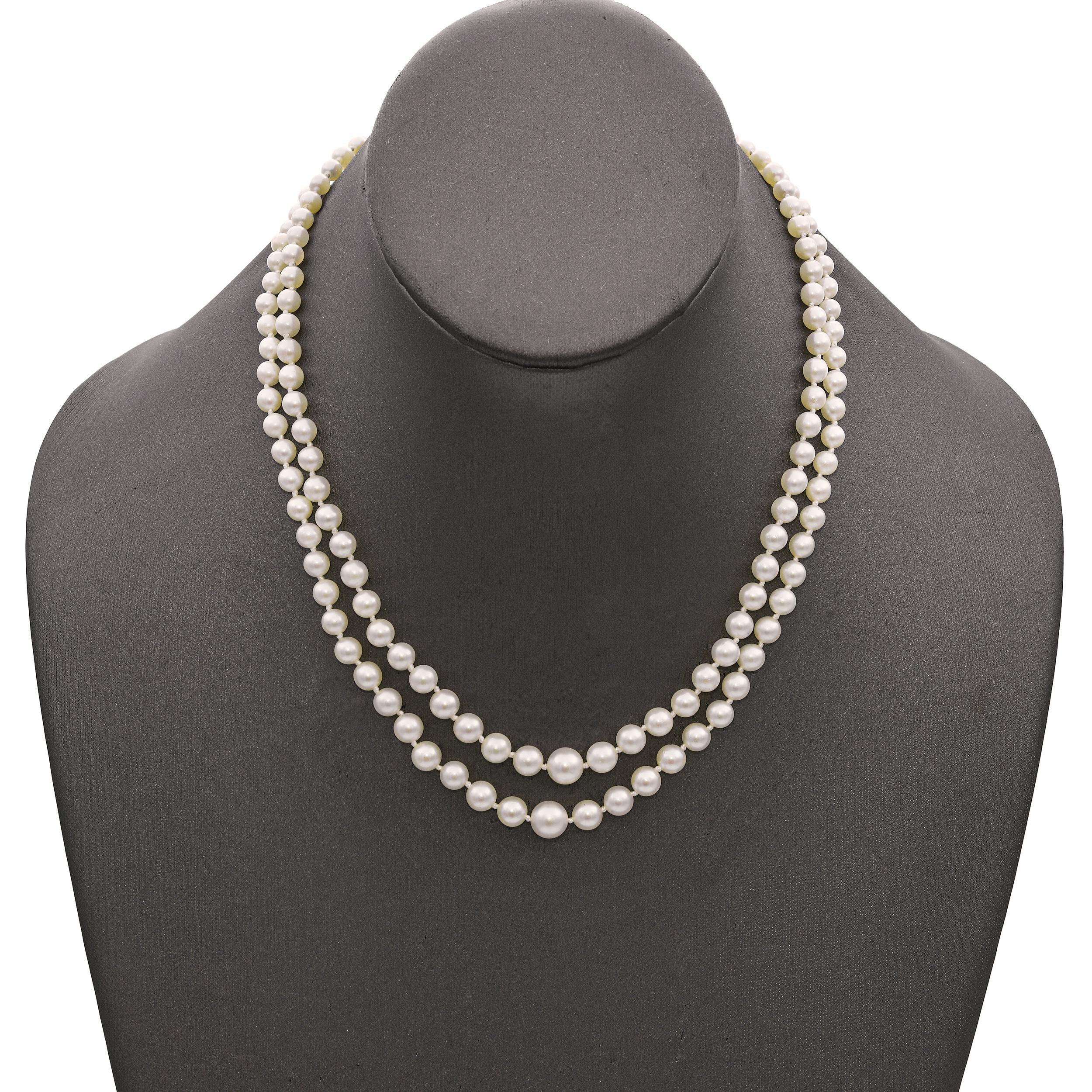 Perlina Collana a due fili con zaffiri e perle in oro bianco 14k vintage in vendita