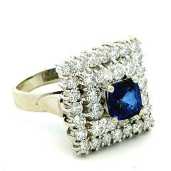 Vintage 14K White Gold Sapphire Diamond Cluster Ring 1.30 Carats