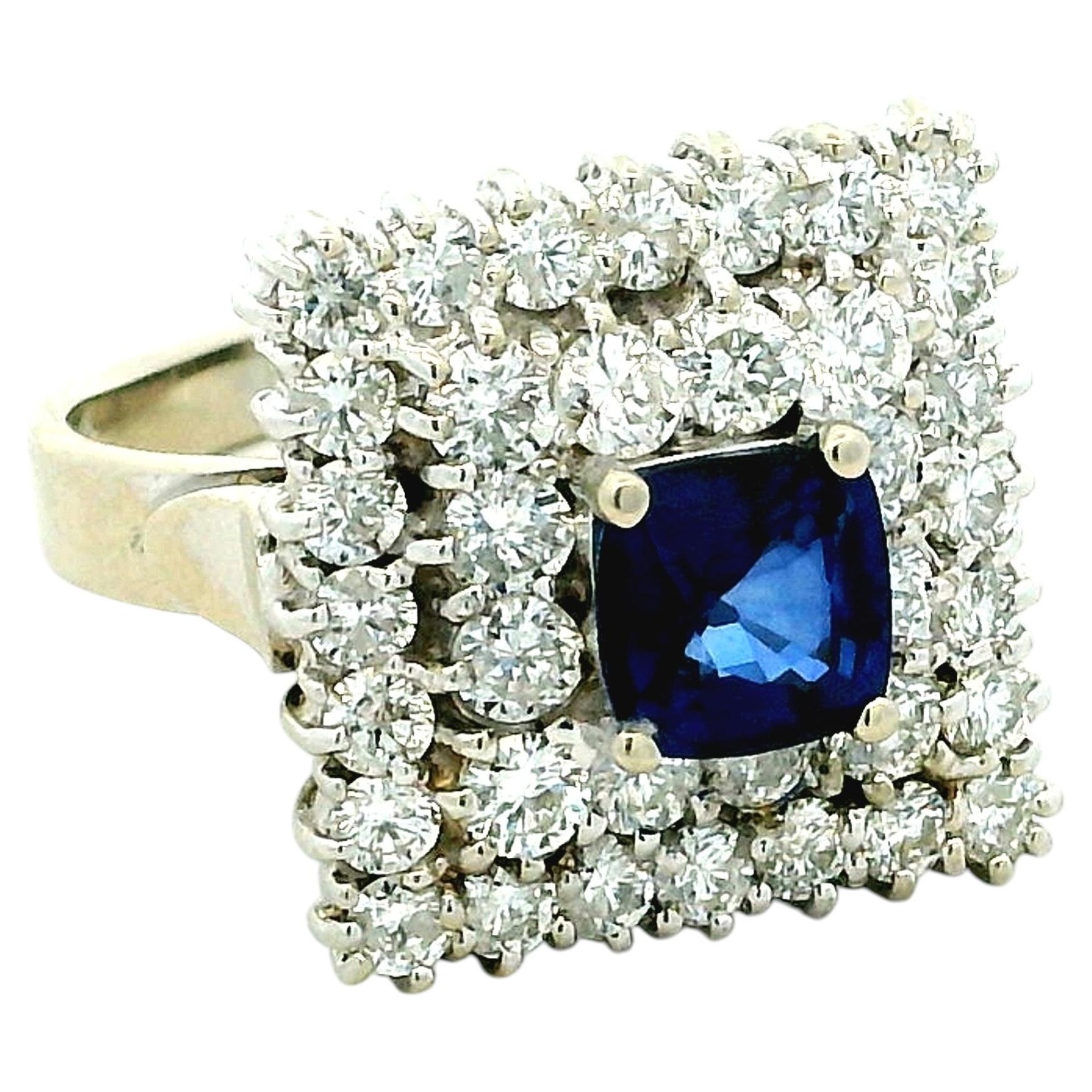 Vintage 14K Weißgold Saphir Diamant Cluster Ring 1,30 Karat