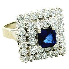 Vintage 14K White Gold Sapphire Diamond Cluster Ring 1.30 Carats