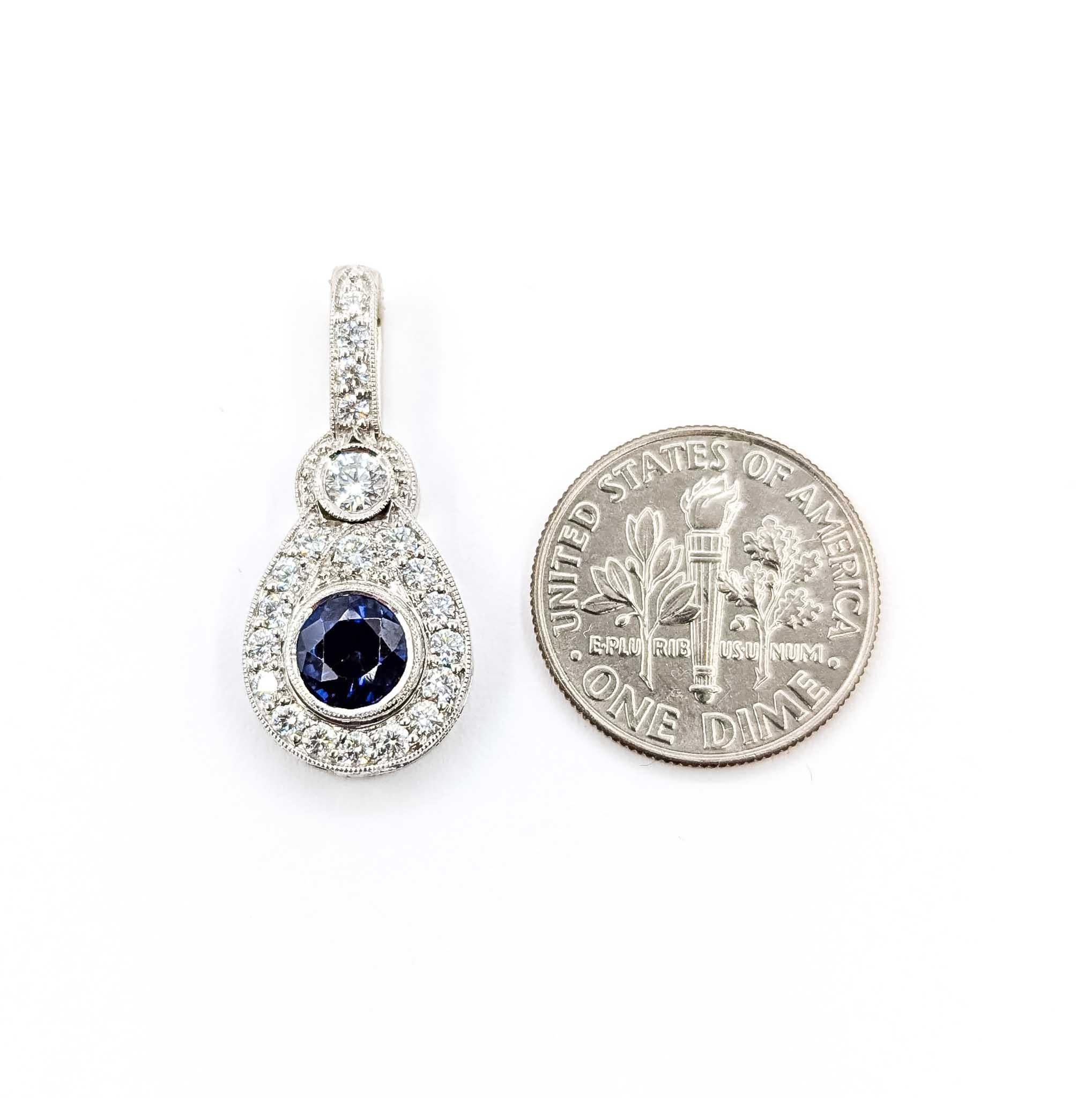 Ciondolo a goccia con zaffiro e diamante in oro bianco 14k vintage in vendita 3