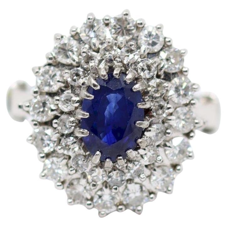 Vintage 14K White Gold Sapphire Diamonds Ring For Sale