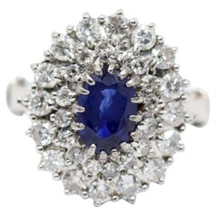 Vintage 14K White Gold Sapphire Diamonds Ring