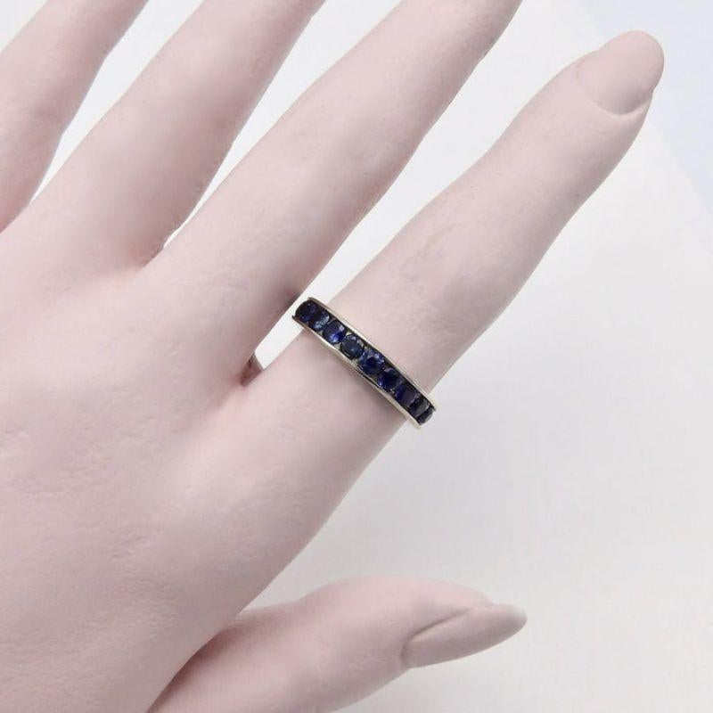 Round Cut Vintage 14K White Gold Sapphire Eternity Band For Sale