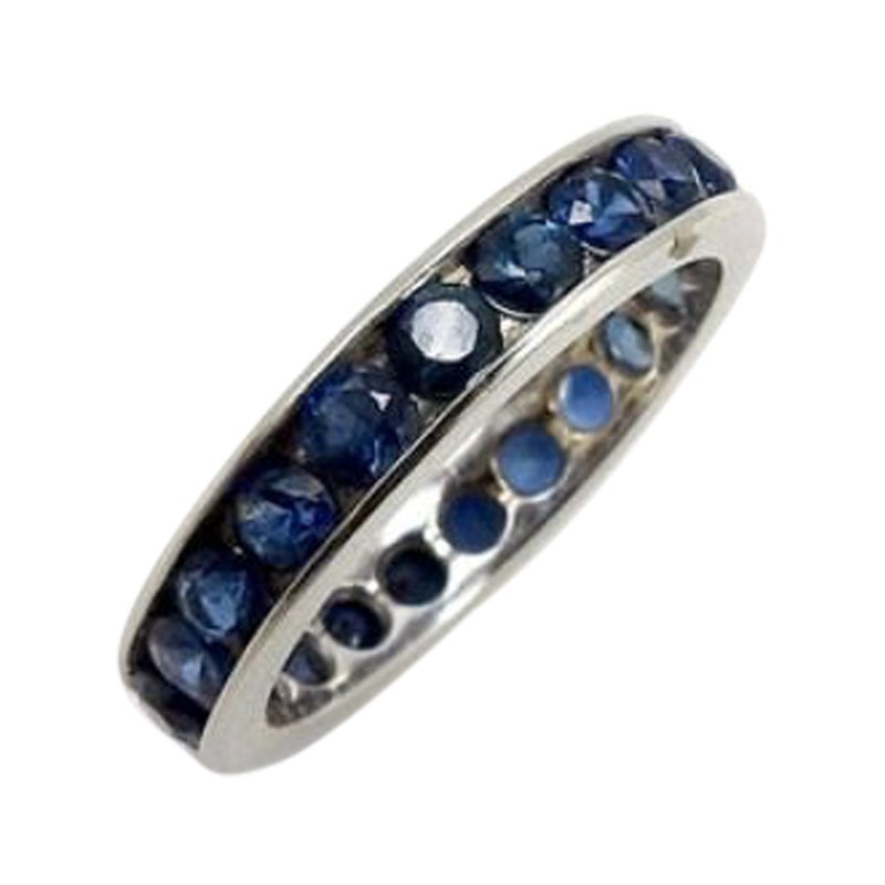 Vintage 14K White Gold Sapphire Eternity Band For Sale