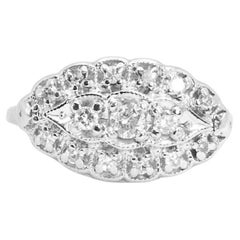 Vintage 14K White Gold Scalloped Diamond Art Nouveau Style Band