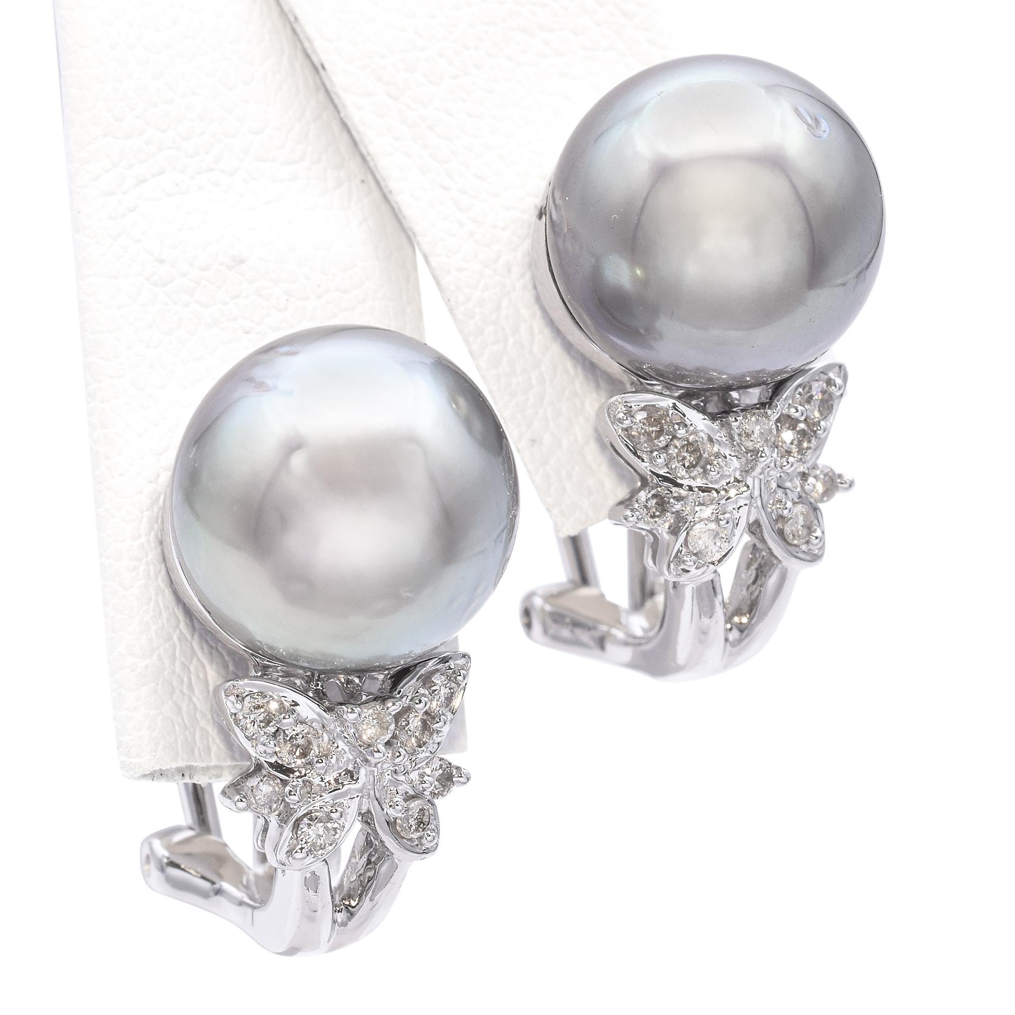 Schmetterlingsohrringe aus 14 Karat Weißgold mit Südseeperlen und Diamanten Damen im Angebot