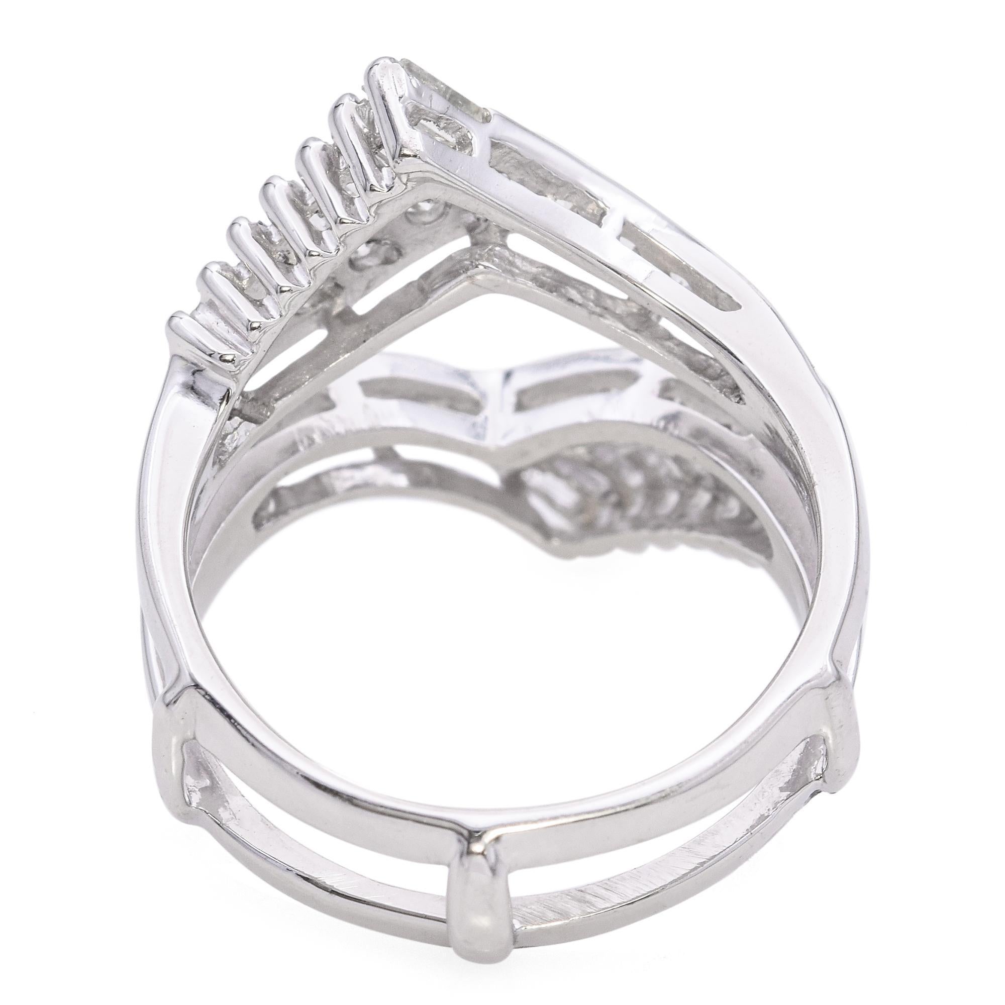 Women's Vintage 14k White Gold Split Band Diamond Ring Guard For Sale