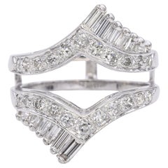 Anello vintage con diamante a fascia divisa in oro bianco 14 carati Guardia