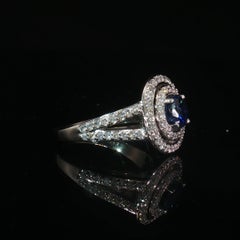 Vintage 14K White Gold Tanzanite Diamond Double Pave Halo Ring Sz 6.75