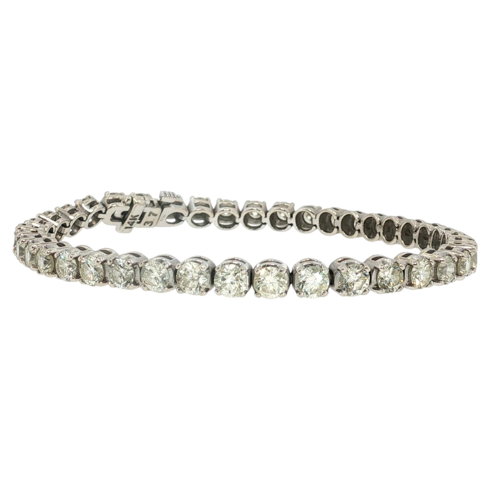 Vintage 14K White Gold Tennis Bracelet with 8 Carat Round J VS Diamonds
