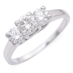 Vintage 14k White Gold Three Stone Diamond Ring