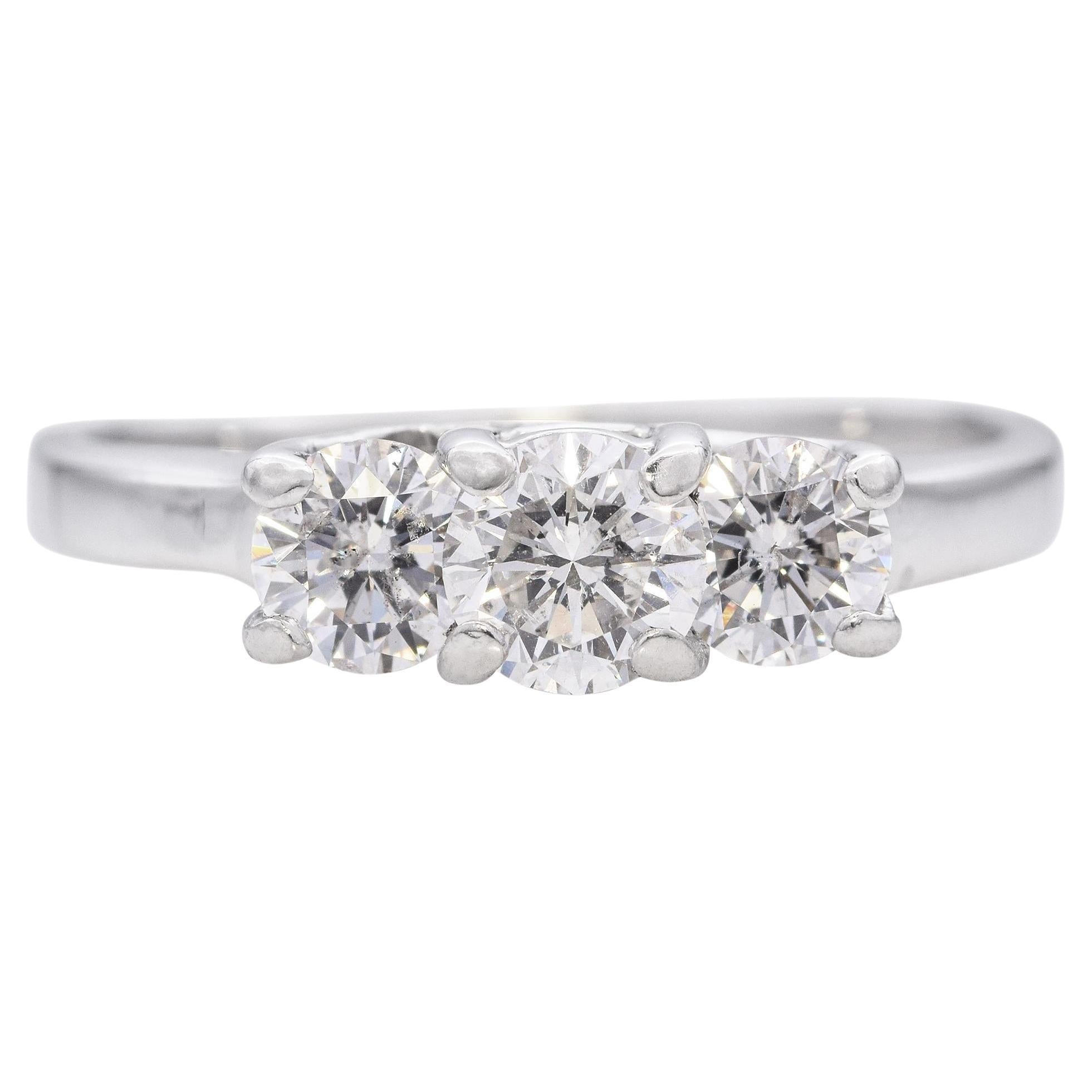 Vintage 14k White Gold Three Stone Diamond Ring