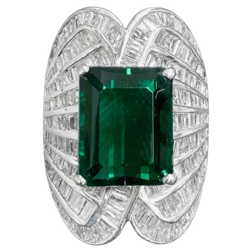 Vintage 14K White Gold Tourmaline and Diamond Cocktail Ring