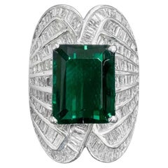 Vintage 14K Weißgold Turmalin und Diamant Cocktail Ring