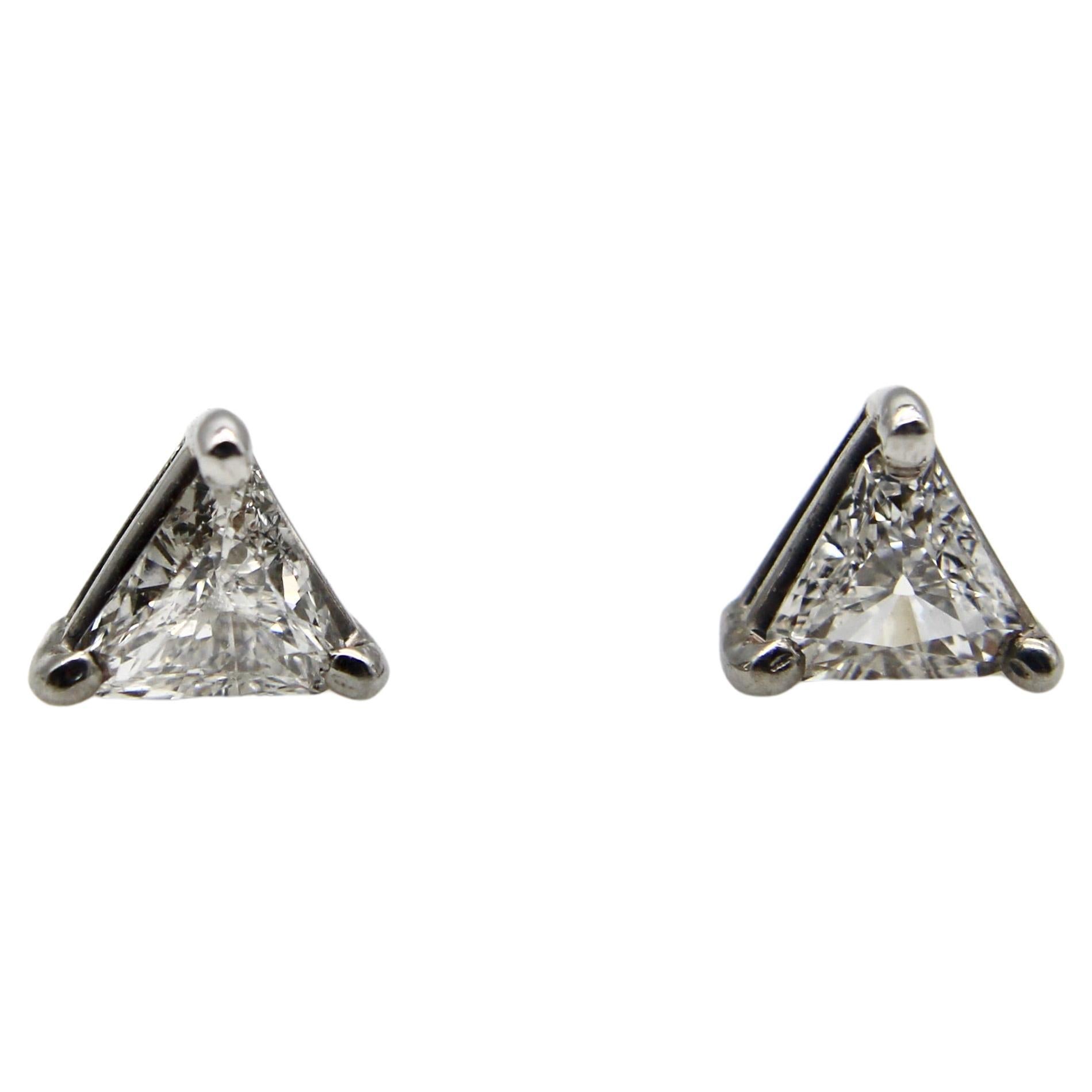 Vintage 14K White Gold Trilliant Diamond Stud Earrings  For Sale
