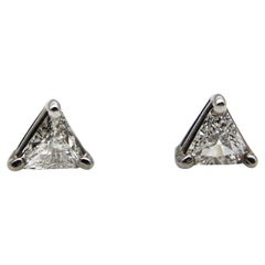 Retro 14K White Gold Trilliant Diamond Stud Earrings 