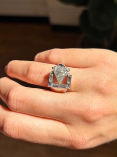 Vintage 14K White Gold Trillion Diamond Ring 2.45ct with Baguettes