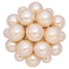 Vintage 14K White Gold White Pearl Cluster Brooch